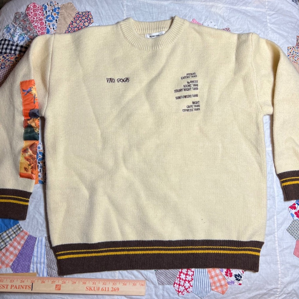 Aelfric Eden Van Gogh Art Graphic Sweater Cream Brown Striped Large